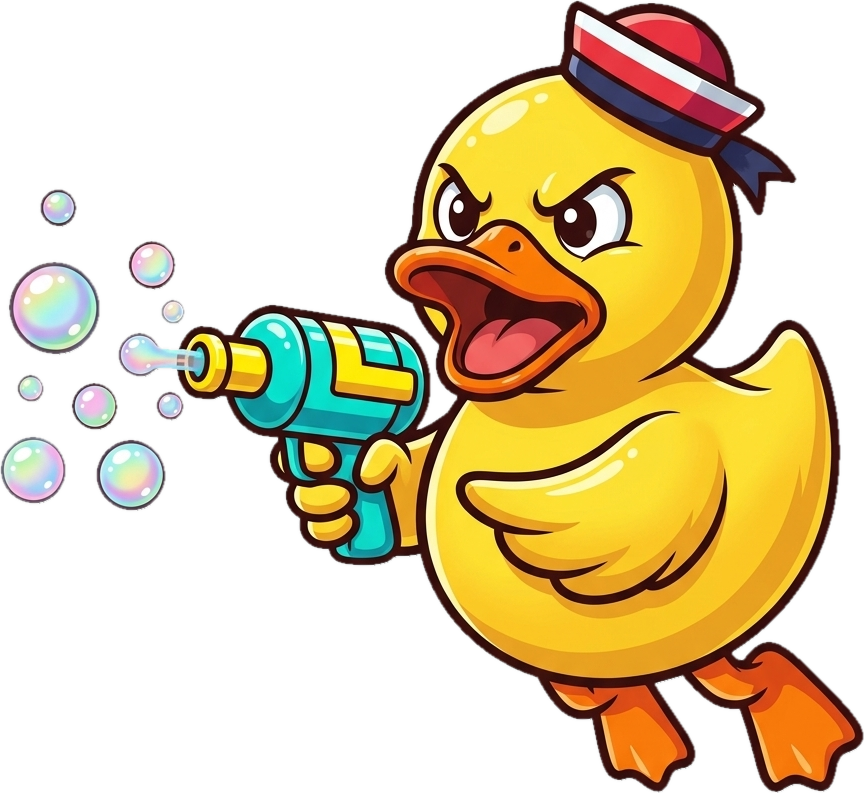 Captain Quack blasting bubbles