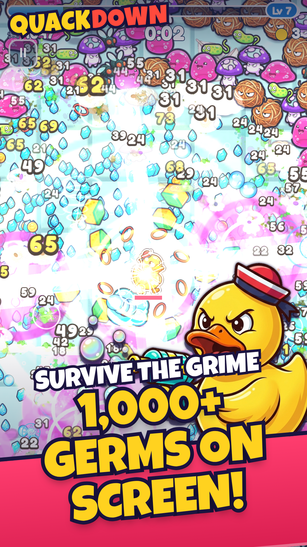 Quackdown gameplay — Survive 1,000+ germs on screen