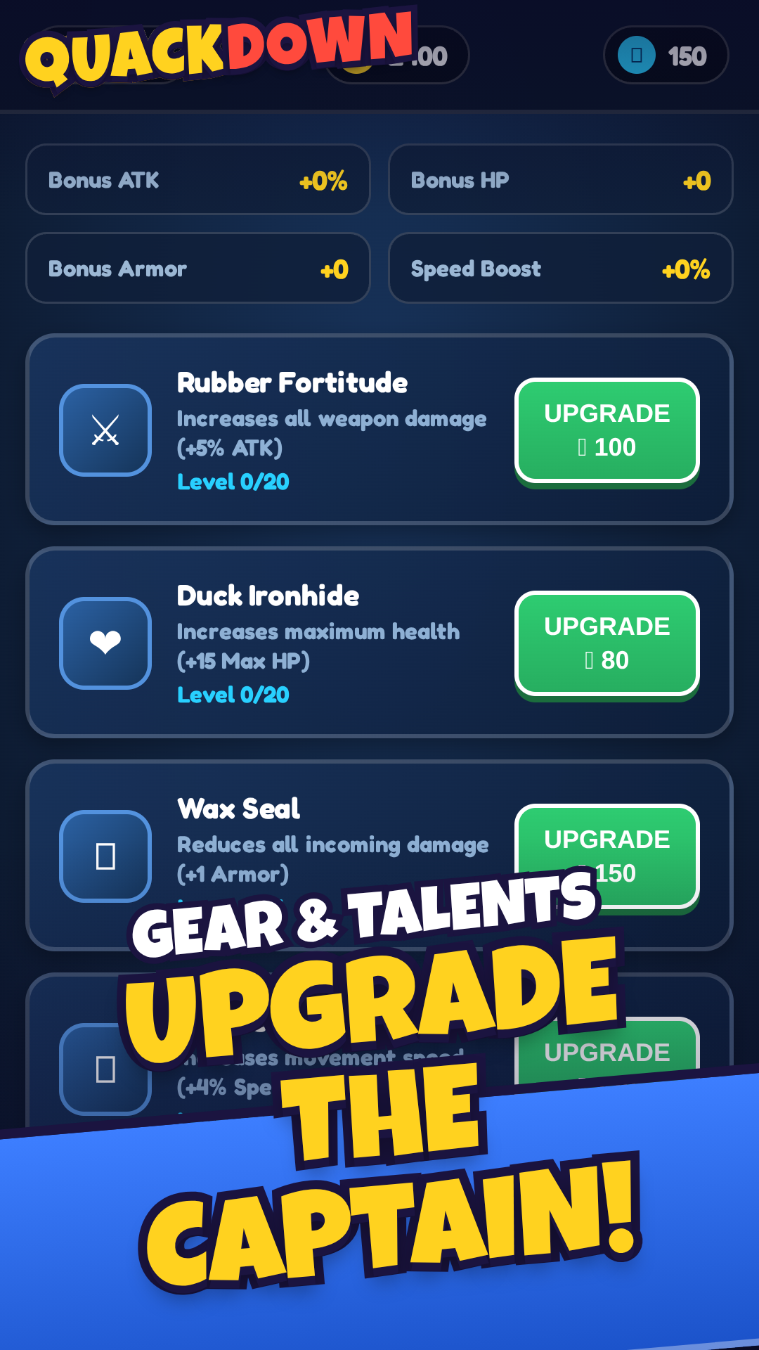 Quackdown — Gear and talents: Upgrade the Captain!